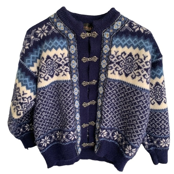 Nordstrikk Classic Norwegian Wool Metal Clasp Cardigan Sweater Small Fair Isle - Picture 1 of 9